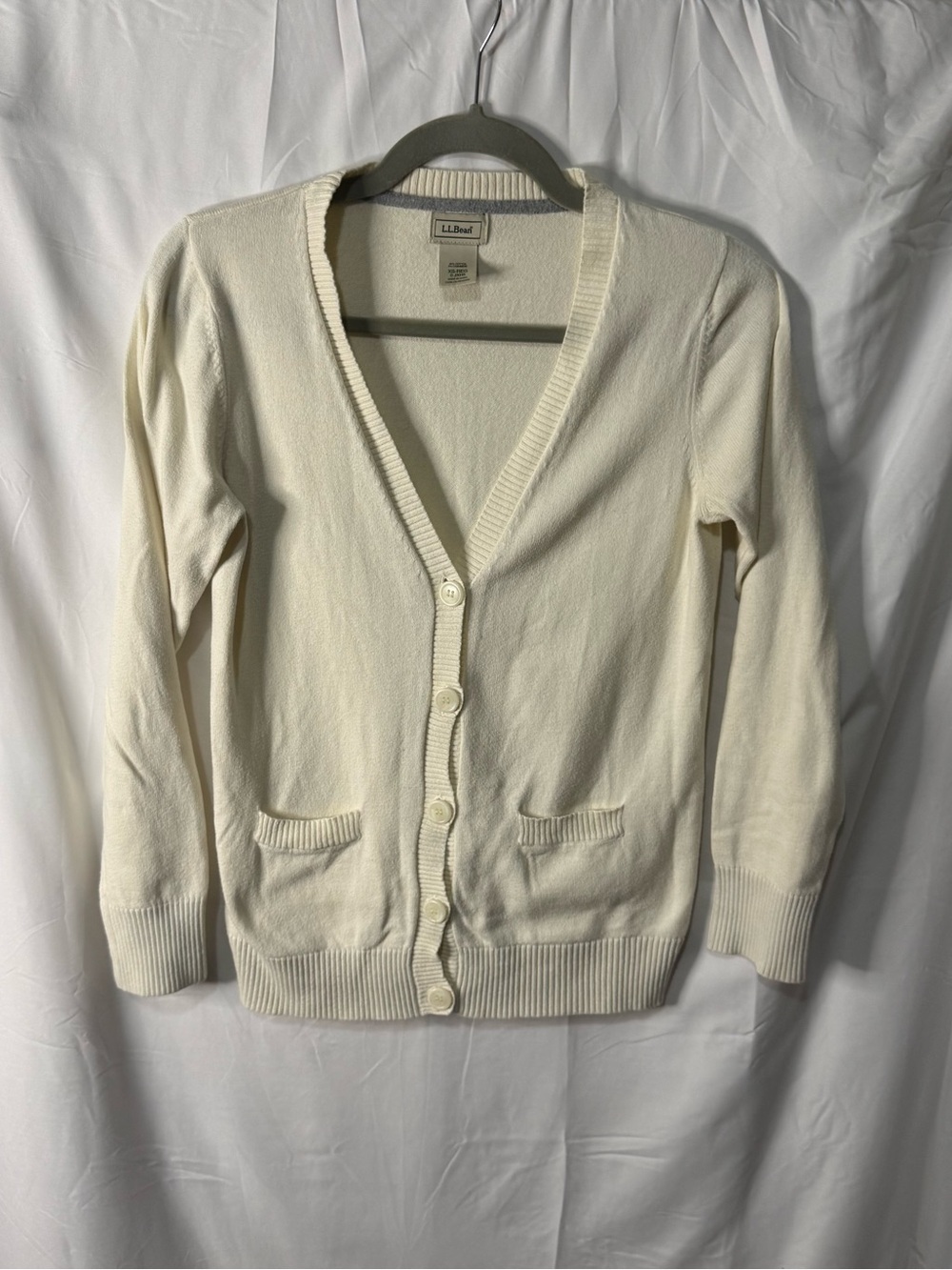 L.L. Bean Ivory V-Neck Button Cardigan